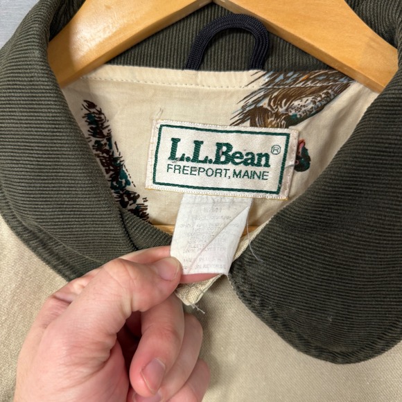 L.L.Bean Vintage Barn Coat Tan 90s Wildlife Print Lining Corduroy Collar XL - Picture 5 of 11
